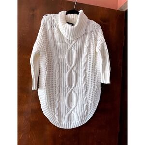 Express‎ White Cable Knit Cowl Neck Oversized Sweater High Low Hem Small S/P EUC